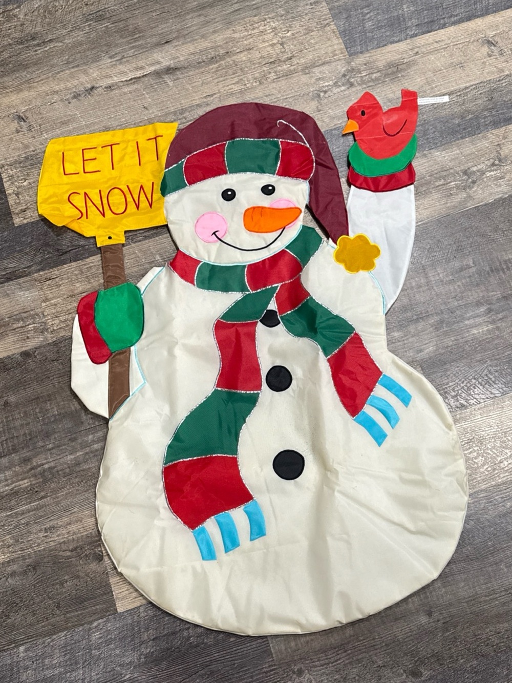 Vintage Festive White Snowman Banner/Flag with Red and Green Scarf